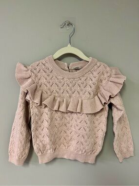 Jamie Kay Blush Ruffle Eyelet Knit Sweater
